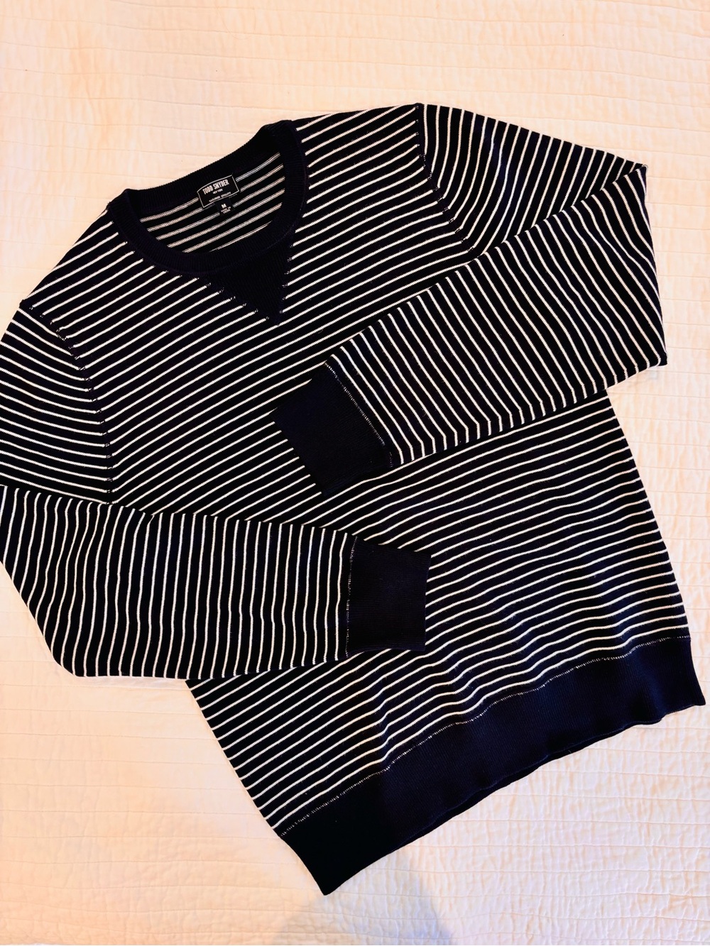 Todd Snyder Cotton-Cashmere Navy & White Striped Crewneck Sweater